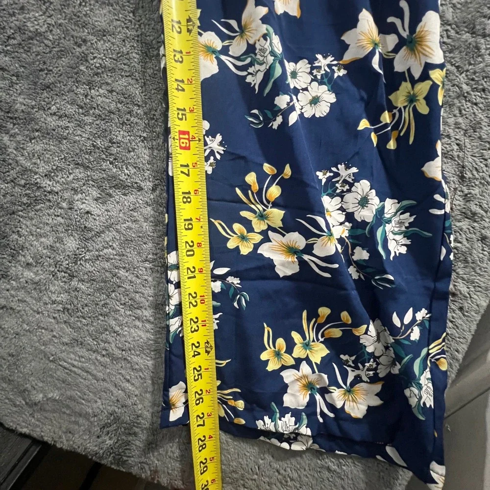 Navy Blue Floral Wide Leg Jumpsuit Sleeveless Cutout Back Tie Size S/M